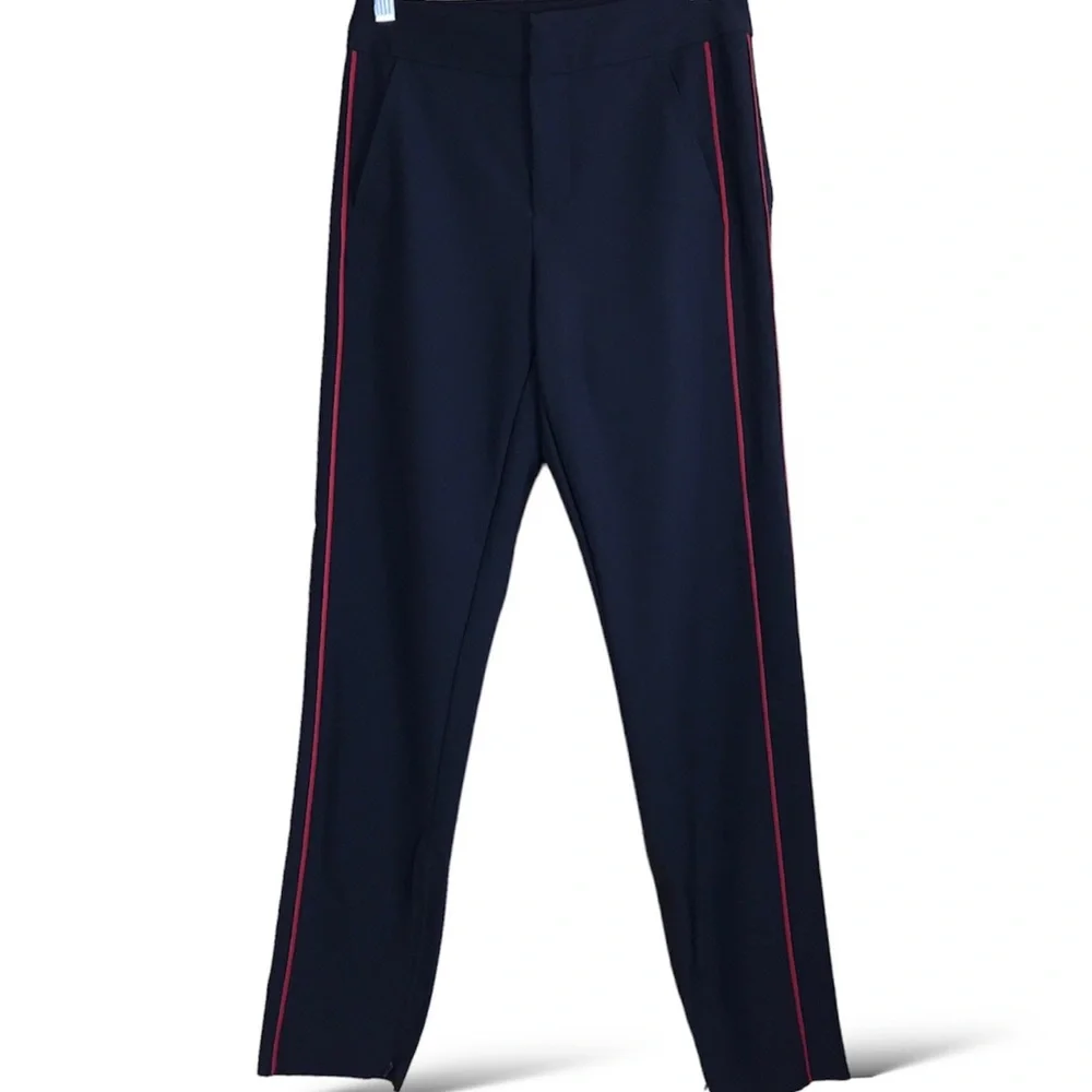 Athleta Black Slim Track Pants with Red Side Stripe